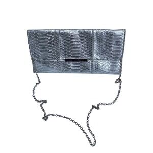 Expressions NYC Silver Crocodile Pattern Clutch Handbag with Chain Strap‎